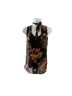 100% silk Italian vintage floral blouse with neck tie from tendenze size M